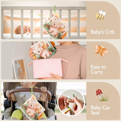 Image of hahaland Baby Soft Cloth Crinkle Books Touch and Feel Sensory Infant Toy | Interactive Book with Mirror Teether, Perfect for 0+ 3 6 Months Baby Girl Boy Newborn Essentials
