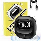 Roxicosly Vibrating Alarm Clock for Heavy Sleepers, Super Strong Adjustable Vibration Bed Shaker Clock Under Pillow for Hearing Impaired Deaf, Cordless, Small, USB Rechargeable for Travel