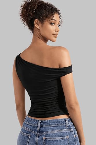 Image of London Hills Off Shoulder Tshirt for Women | Off Shoulder Top for Women Stylish | Concert Tops for Womens | Tops for Women Western | Tops for Woman | Women T-Shirts | Women's One Shoulder Top