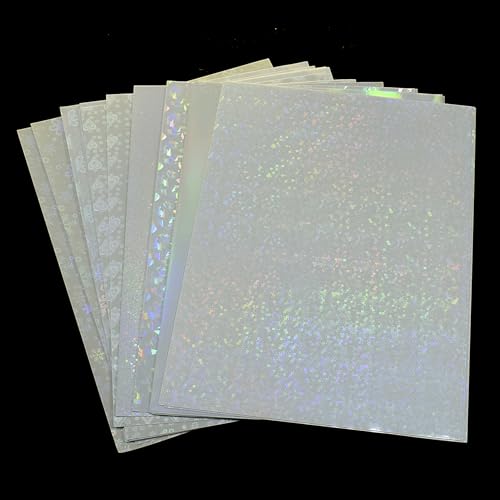 BLUE HANDCART 36 Sheets Holographic Sticker Paper, Self-Adhesive Cold Laminating Sheets, Waterproof Transparent Holographic Vinyl Laminate Film, 6 Styles Mixed, 8.3x11.4 inch - Thumbnail 2