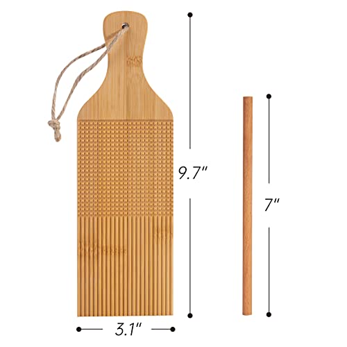 2 In 1 Gnocchi Board Combo Ridged Crosshatched Shaped Pasta Cavatelli Board Garganelli Board Pasta Dough Shaping Tool Gnocchi Paddle Bamboo Butter Paddles Kitchen Gift Ideas #TOP1