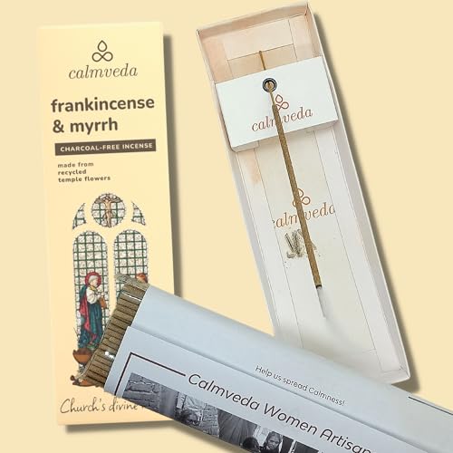 Church Frankincense and Myrrh Incense - 80 Sticks, Charcoal Free, Handmade from Upcycled Flowers, Spiritual Healing Incense