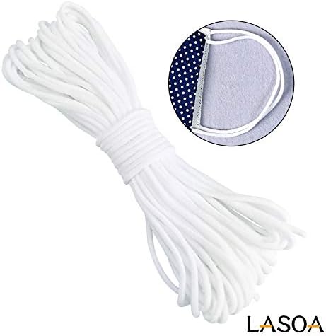 LASOA Elastic Cord Rope White Band 1/8 Inch Round Ear Tie Earloop Strap Handmade String for Crafts DIY Sewing (10M; 11Yard)
