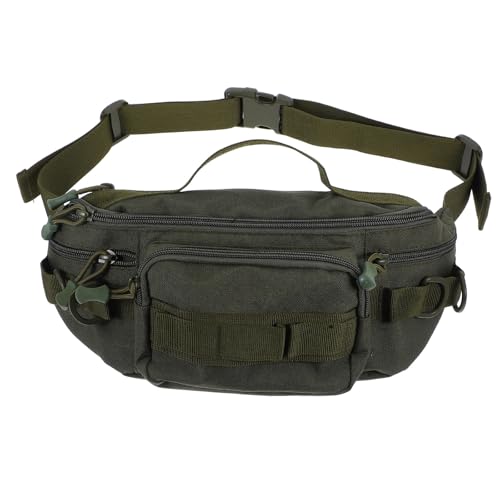 Angoily Riñonera para Hombre Multifuncional de Tela Resistente, Tamaño Pequeño en Color Verde Militar, con Portabotellas, Cinturón Ajustable, Adecuado para Senderismo, Ciclismo, Pesca