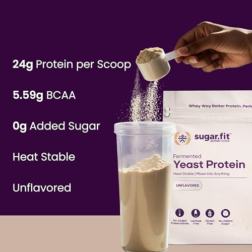Image of Sugar.fit | Active Foods Fermented Yeast Protein Powder, Unflavored, 24g Protein per Scoop, Heat Stable, Gluten Free, Lactose Free, No Added Sugar, Vegan, 500g (Pack of 2)