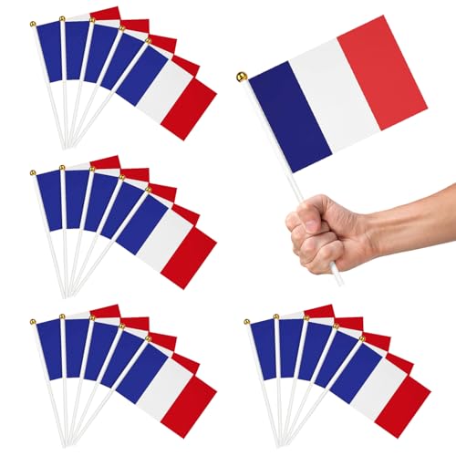 20 Pièces Drapeau de bâton de France, Mini Drapeau Français 21x14 cm, Petit Drapeau France avec Baton, pour Coupe du Monde Fête Nationale Matchs de Football