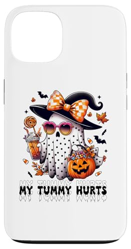 Funny My Tummy Hurts Cute Pink Ghost Boujee Halloween Coffee X}zP[X iPhone 13 p
