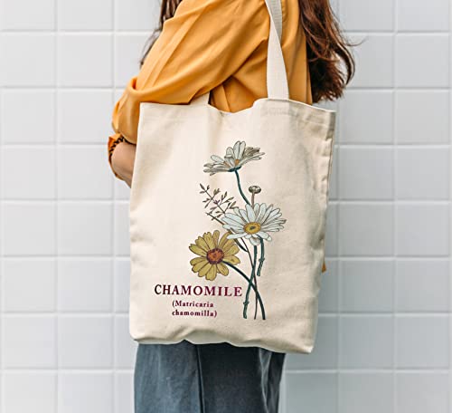 Canvas Floral Botanical Tote Bag For Women, Reusable Grocery Bags, Cute Cat Tote Bags Aesthetic For Shopping #TOP5