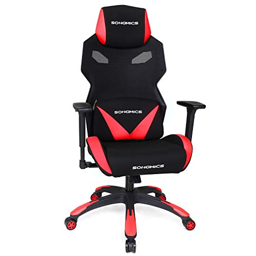 Preisvergleich Produktbild SONGMICS Gaming Stuhl Bürostuhl Schreibtischstuhl Chefsessel mit Armlehnen Rückstellschaum Schwarz-Rot RCG18RD, 85 x 65 x 34 cm