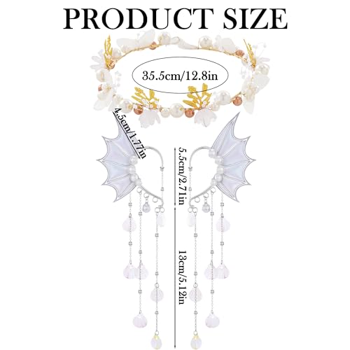 FRESHME Fairy Ear Cuffs with Crown - Elf Ear Cuffs Mermaid Ears Fairy Crown Halloween Costume Renaissance Accessories4