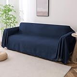 Turquoize Cotton XX-Large Blanket, Navy, 91'x134', Jacquard Weave, Geometrical Pattern, Tassel Embellishment, Durable, Heavyweight, Machine Wash