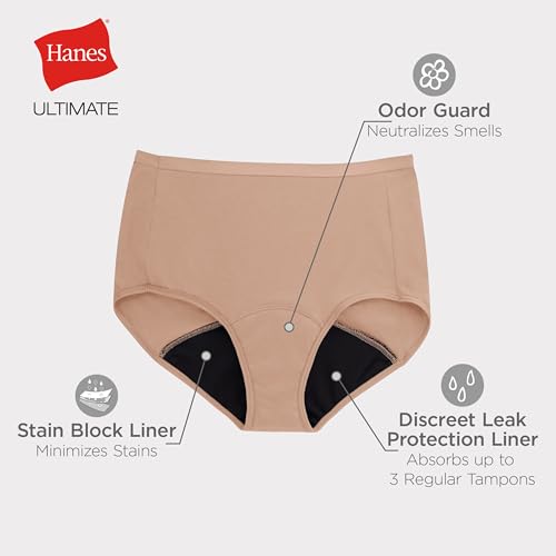 Image of Hanes Women's Period Underwear Pack, 3-Pack, Comfort, Period. Moderate Leaks Period Panties, Odor Protection