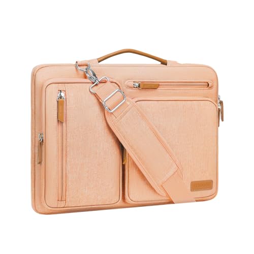Image of MOSISO 360 Protective Laptop Shoulder Bag,15-15.6 inch Computer Bags Compatible with MacBook Pro 16 inch, HP, Dell, Lenovo, Asus Notebook,Side Open Messenger Bag with 4 Zipper Pockets, Pastel Orange