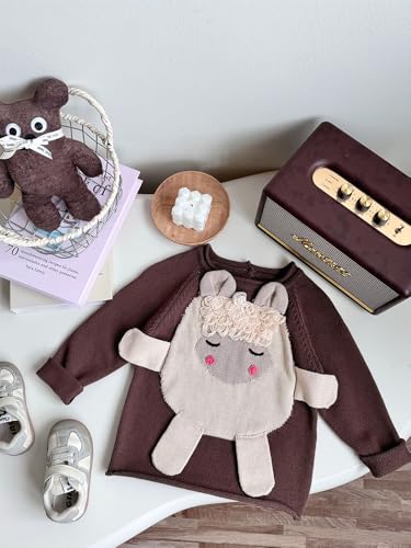 Image of Handmade Kids Knit Sweater - Cute Lamb Design, Warm Toddler Pullover, Soft Blend for Boys Girls, Fall Winter Toddler Jumper (US, Age, 3 Years, 4 Years, Brown)