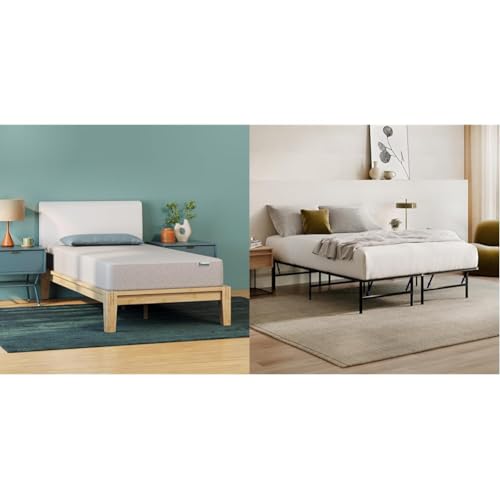 Siena 8” Twin Mattress & Foldable Metal Platform Bed Frame - Medium Firm Memory Foam - 180 Night Mattress Trial - Premium Pressure Relieving Layers - Easy Tool Free Set Up - Holds Up to 500 Pounds