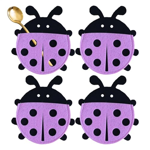 Bolsa para cubiertos de fieltro, bolsa para utensilios para tenedores, organizador de cubiertos para decoración de mesa, bolsa de presentación portátil para cucharas, tenedores y utensilios, Rosa