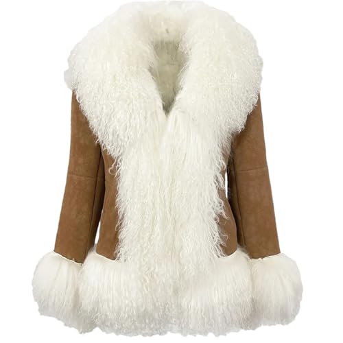 Women Coat Real Natural Mongolia Sheep Fur Turn-Down Collar Jacket Thick Warm Overwear