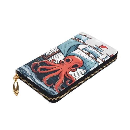 Leather Wallet - Stylish and Durable Wallet for Women with Multiple Compartments and Zipper Design Sailing Pirate Octopus Picture3