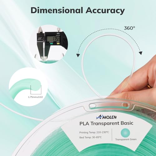 Image of AMOLEN 3D Printer Filament Crystal PLA Transparent 1.75mm, Crystal Green Clear Printing, Low Warping & No-Bubbles, Dimensional Accuracy + /- 0.02 mm, Fits Most FDM 3D Printers, 1kg Spool(2.2lbs)