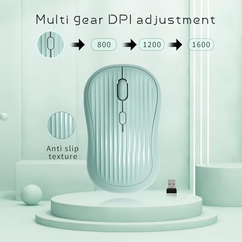 Image of ONE-UP Wireless Mouse, 2.4G + BT, Rechargeable Battery, 4-Key, DPI: 800 /1200 /1600, Silent, Type-C, USB Nano Receiver, Ergonomic, Portable, for Laptop, Chromebook, PC, Mac, Windows (Green)