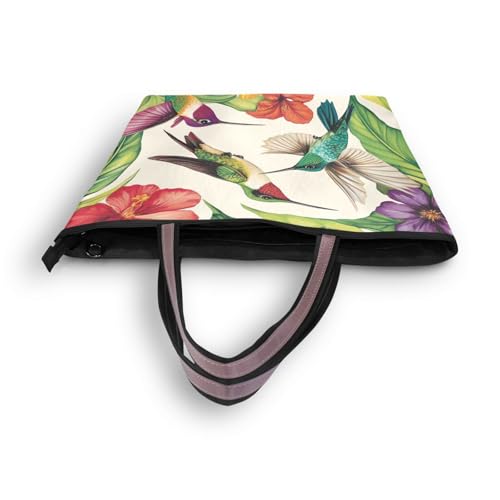 silk fabric zippered tote with zipper convenient womens purses and handbags for Prom Engagement Cocktail Party Wedding (Forest Hummingbird Beige) L4