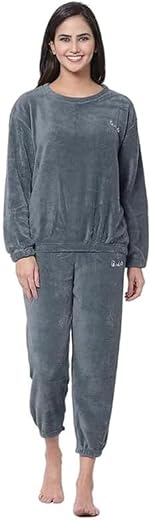 Women Winter Nightsuit Ladies Fur Nightwear Warm Night Suit for Girls Night Dress Pyjama Set Women's Full Sleeve Top and P...