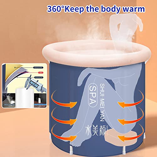 Portable Bathtub Foldable, Bath Tub with Freestanding Shower Stall, Adult Bathroom Foldable Tub for Small Space Hot Bath Ice Bath Spa Tub Adult size Large size (33.5 x 29.5 x 29.5 inches, Navy))