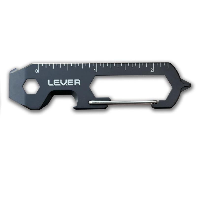 Lever Gear Clip KT Carabiner Keychain Multitool, Black, Single