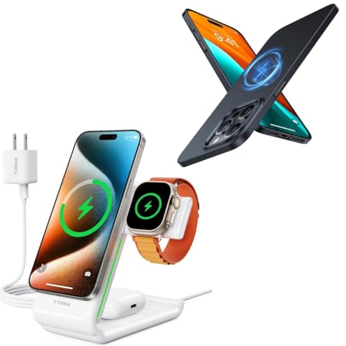 TORRAS 3 in 1 Charging Station Plus iPhone 15 Pro Magnetic case