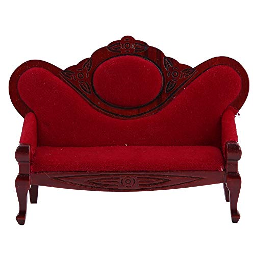 Miniaturas de casa de bonecas, móveis de casa de bonecas realistas para sala de estar, sofá de madei