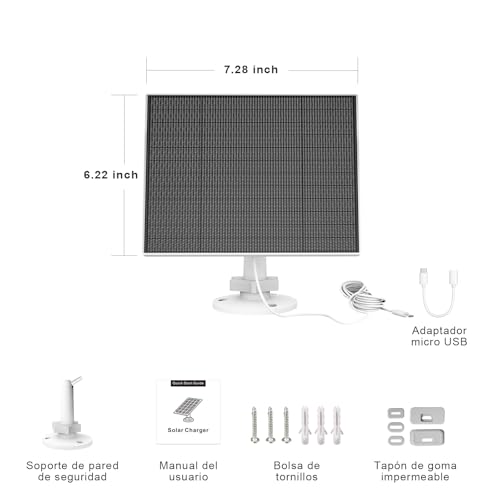 Miniatura 7 de Panel Solar Para Cámara Eufy, 5w Cargador Solar Compatible Con Eufycam 3 3c 2 2 Pro 2c 2c Pro E E20 E40 L20 L40, Con Puerto Usb-C, Adaptador Micro Usb, Resistente Al Agua Ip65