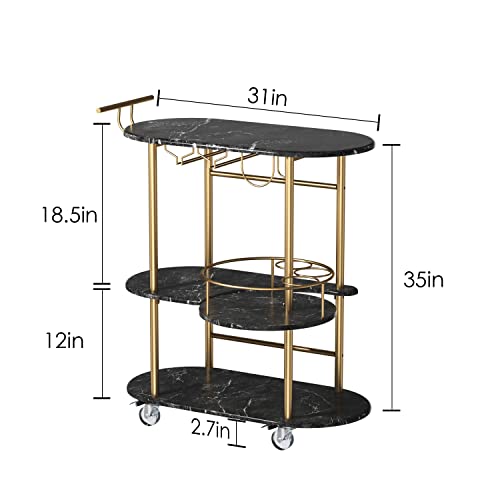 Paukin Black Bar Carts With 4-Tier Storage Shelves, Mobile Bar Serving Cart With Wine Rack And Glass Holder, For The Home, Kitchen, Living Room, Dining Room #TOP1