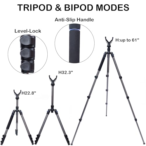 Image of Adjustable Shooting Tripod for Rifles Shooting Stick Level-Lock 3-in-1 Tripod Monopod Bipod, 22.8″-61″ Height, Lightweight Aluminum Alloy with Carrying Bag, Stable Rifle Rest for Hunting & Outdoor