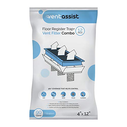 Vent Assist Floor Register Vent Grate Trap and Air Filter Combo - Filtration for House HVAC Ventilation - Duct Protector - Dust, Pollen and Insect Blocker - Pre Cut (12 Pack) (4