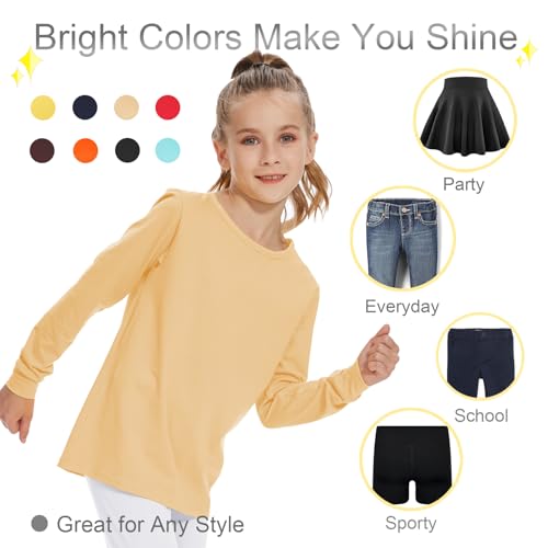 Image of 3T 4T 5T to 12 Years Girls Long Sleeve Shirts Kids Cotton T-Shirt Toddler Basic Crew Neck Top
