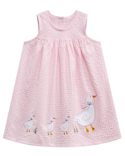 Image of Youlebao Little Girls Short Sleeve Summer Dress Easter Casual Applique Tunic Shirt Playwear Cotton Dresses