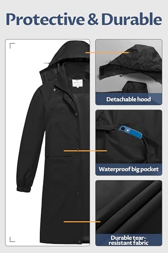CREATMO US Waterproof Black Rain Jacket for Women - Lightweight Hooded Coat in Large - Image 3