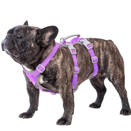 Image of Huntboo Escape Proof Dog Harness, Escape Artist Harness, Reflective Harness with Padded Handle, Breathable, Adjustable Vest for Medium Dogs Walking, Training, and Running Gear (Lavender Purpled, M)