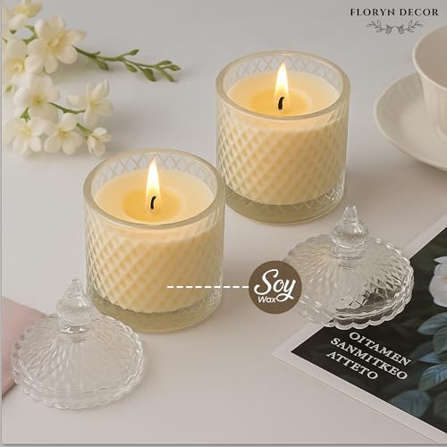 Image of Floryn Decor Crystal Jar Scented Candle Gift Set with Gift Box | Elegant Diamond-Cut Glass with Lid | Luxury Fragrance | Aromatherapy Candles for Home Decor, Gifting & Relaxation (Set of 2)