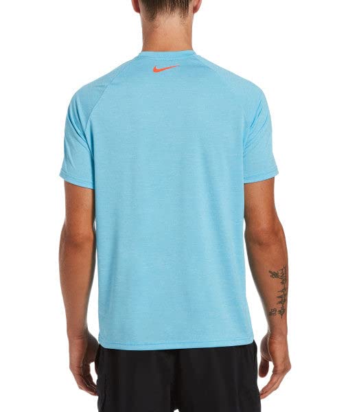 Nike Swim Men's Logo Short Sleeve Hydroguard Rash Guard Heather Lagoon Pulse Small/Lagoon Pulse Blue