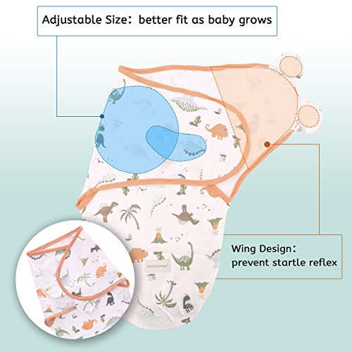 Image of LAT Swaddle Blanket with zip Baby Girl Boy-Easy Adjustable 3 Pack Infant Sleep Sack Wrap Newborn Babies 100% Cotton Sleep Bag(Orange Dinosaurs,0-3Months)