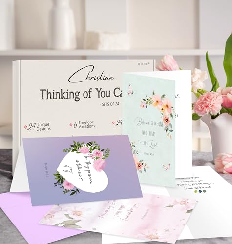 Nihuecne NI-5981 24 Pack Floral Christian Thinking Of You Cards With Self-Adhesive Envelopes, 4 Inchx6 Inch Boxed Blessing Religious Notecards thumb #6