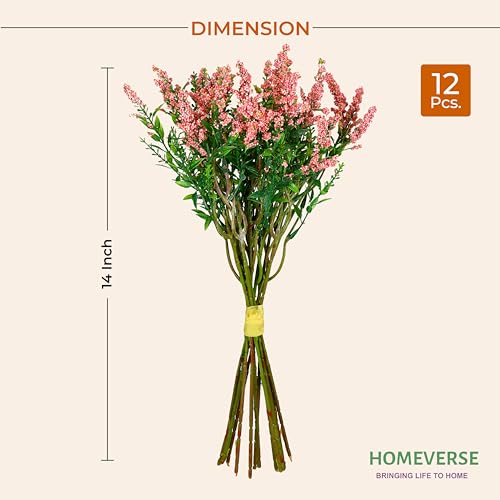 Image of Homeverse Fresh Lavender 12Pcs Lavender Fake Plant 14Inch Height Bouquet, Green Stems Bundled for Decorative Items for Diwali, Home, Room, Office, Bedroom, Anniversary, Deepawali (Pink)