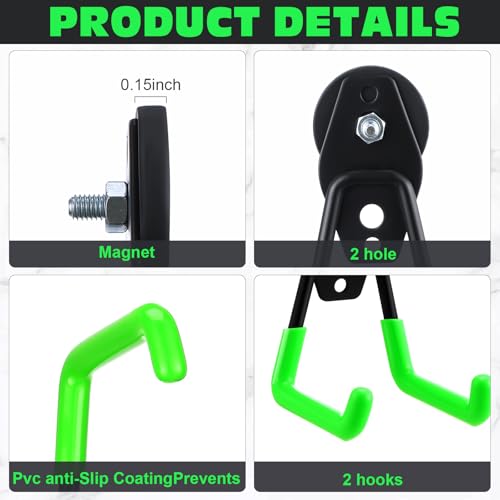 Image of Landhoow 14 Pcs Large Magnetic Hooks Heavy Duty Garage Magnet Hooks Strong Storage Utility Magnetic Hangers with Anti Slip Rubber Coating for Indoor and Outdoor Hanging (Green)