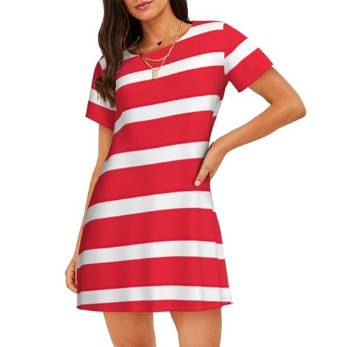 Chemise de nuit imprimé drapeau autrichien coupe fluide manches courtes respirante