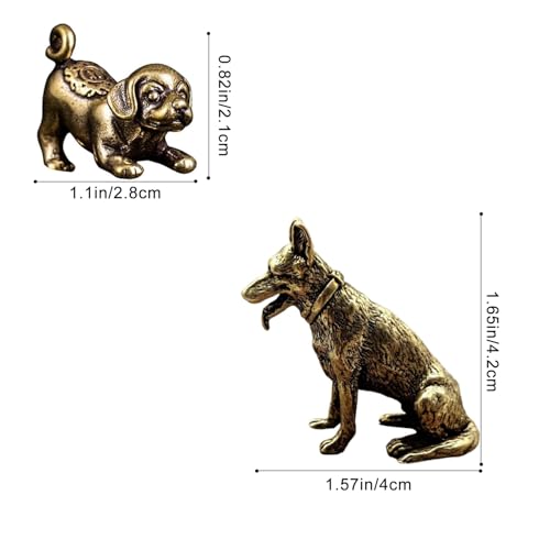 2pcs Decoración Perro de Latón Estatuas Metálicas miniatura 2