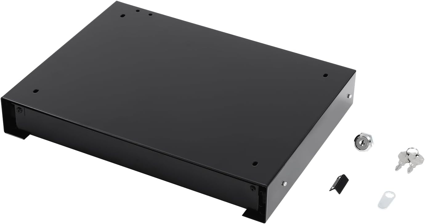 14'' Under Desk Mounted Sliding Pull-out Drawer, Drawer Storage Organizer Pull-out Drawer with Lock Space-Saving, for Office Desk, Pull Handle, Storage Organizer for Sit Stand Workstation, Black