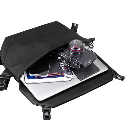 Image of GRIPP Oslo Laptop Sleeve Bag for Laptop /MacBook up to 14 Inch, Crossbody Messenger Style, Wide Flap Closure, Hidden Pockets, Detachable Shoulder & Safety Strap, Trolley Sleeve, Water-Resistant - Black