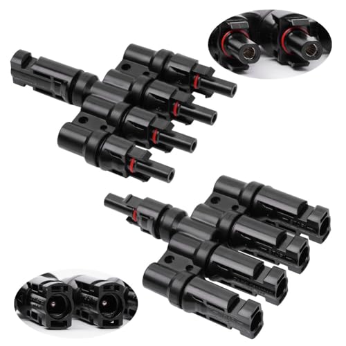 URAQT 2 Conectores de Rama, 1 Par Macho/Hembra 4 a 1 Cable Fotovoltaico, Impermeable Conector Solar de Vías Tipo T, Conectores de Rama Solar para Conexión Paralela