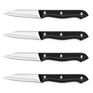 BEWOS 4-Piece Paring Knife Set, 3.5 Inch Paring Knives with Ergonomic Handle, Triple Rivet Paring Knife, Cutting Knife & Peeling Knife for Vegetable and Fruit, Kitchen Knives, Stainless Steel/Black